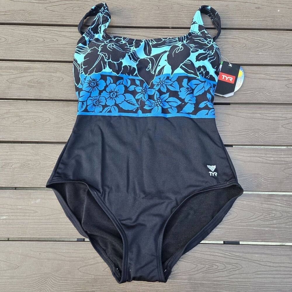 TYR Women Narciso Aqua ControlFit One Pc Swimsuit Blue/black Fitness SZ 12 New
